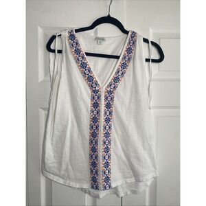 Sundance Womens Medium White V Neck Top Sleeveless Boho